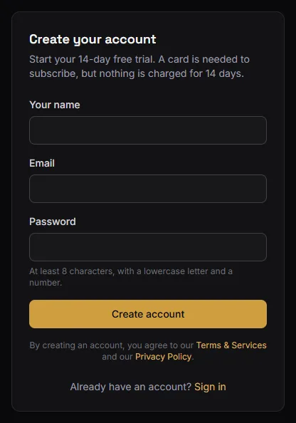 The sign-up form