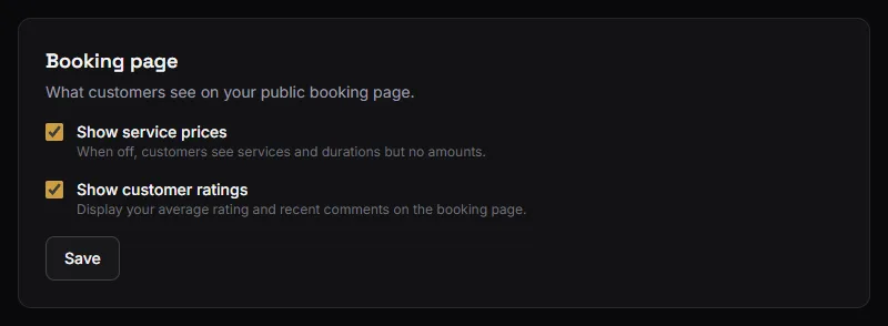 Settings → Booking page